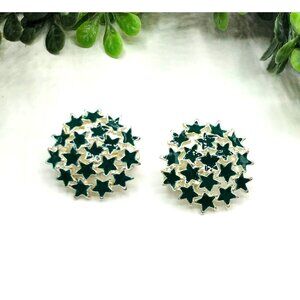 Vintage Silver-Tone and Green Star Clip-On Earrings
